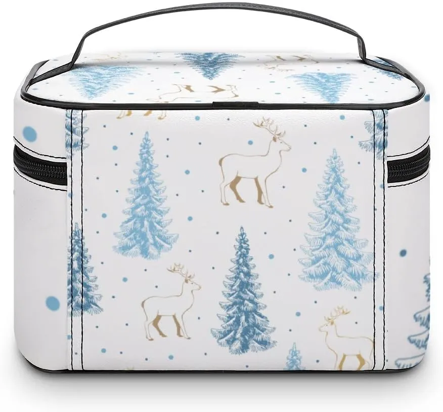RASHU Blue Fir Tree Spruce Makeup Cosmetic Box Zipper Storage Bag Portable Toiletry Bag with Divider Tools Accessories Case Travelling Essentials Travel Organizer for Women