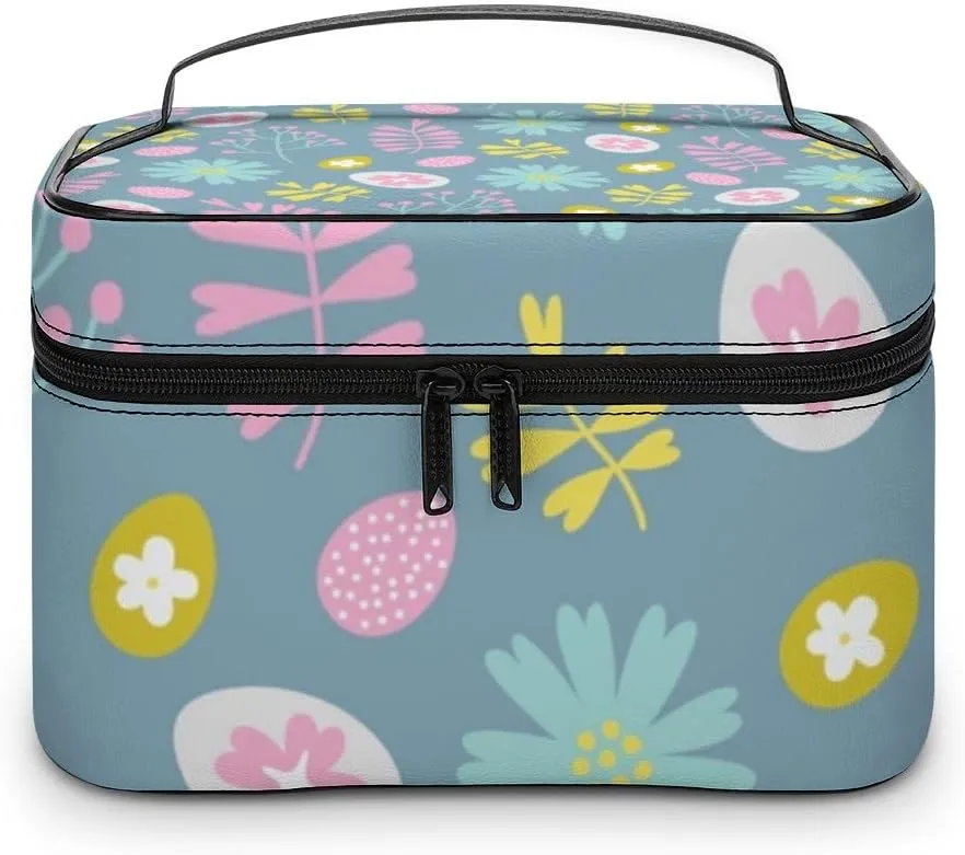 RASHU Easter Berry Egg Flower Leaves Makeup Cosmetic Box Zipper Storage Bag Portable Toiletry Bag with Divider Tools Accessories Case Travelling Essentials Travel Organizer for Women