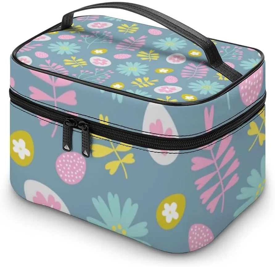 RASHU Easter Berry Egg Flower Leaves Makeup Cosmetic Box Zipper Storage Bag Portable Toiletry Bag with Divider Tools Accessories Case Travelling Essentials Travel Organizer for Women
