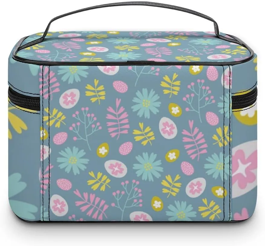 RASHU Easter Berry Egg Flower Leaves Makeup Cosmetic Box Zipper Storage Bag Portable Toiletry Bag with Divider Tools Accessories Case Travelling Essentials Travel Organizer for Women