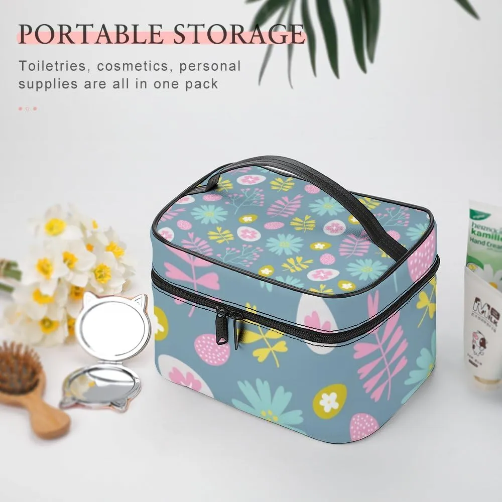 RASHU Easter Berry Egg Flower Leaves Makeup Cosmetic Box Zipper Storage Bag Portable Toiletry Bag with Divider Tools Accessories Case Travelling Essentials Travel Organizer for Women