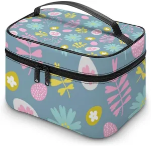 RASHU Easter Berry Egg Flower Leaves Makeup Cosmetic Box Zipper Storage Bag Portable Toiletry Bag with Divider Tools Accessories Case Travelling Essentials Travel Organizer for Women