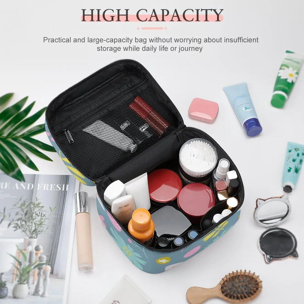 RASHU Easter Berry Egg Flower Leaves Makeup Cosmetic Box Zipper Storage Bag Portable Toiletry Bag with Divider Tools Accessories Case Travelling Essentials Travel Organizer for Women