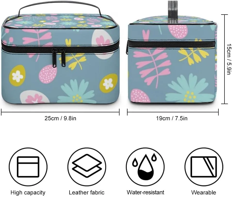 RASHU Easter Berry Egg Flower Leaves Makeup Cosmetic Box Zipper Storage Bag Portable Toiletry Bag with Divider Tools Accessories Case Travelling Essentials Travel Organizer for Women