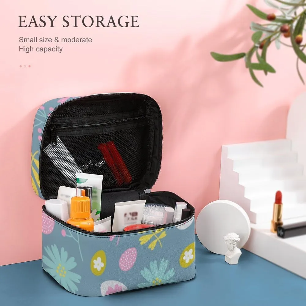 RASHU Easter Berry Egg Flower Leaves Makeup Cosmetic Box Zipper Storage Bag Portable Toiletry Bag with Divider Tools Accessories Case Travelling Essentials Travel Organizer for Women