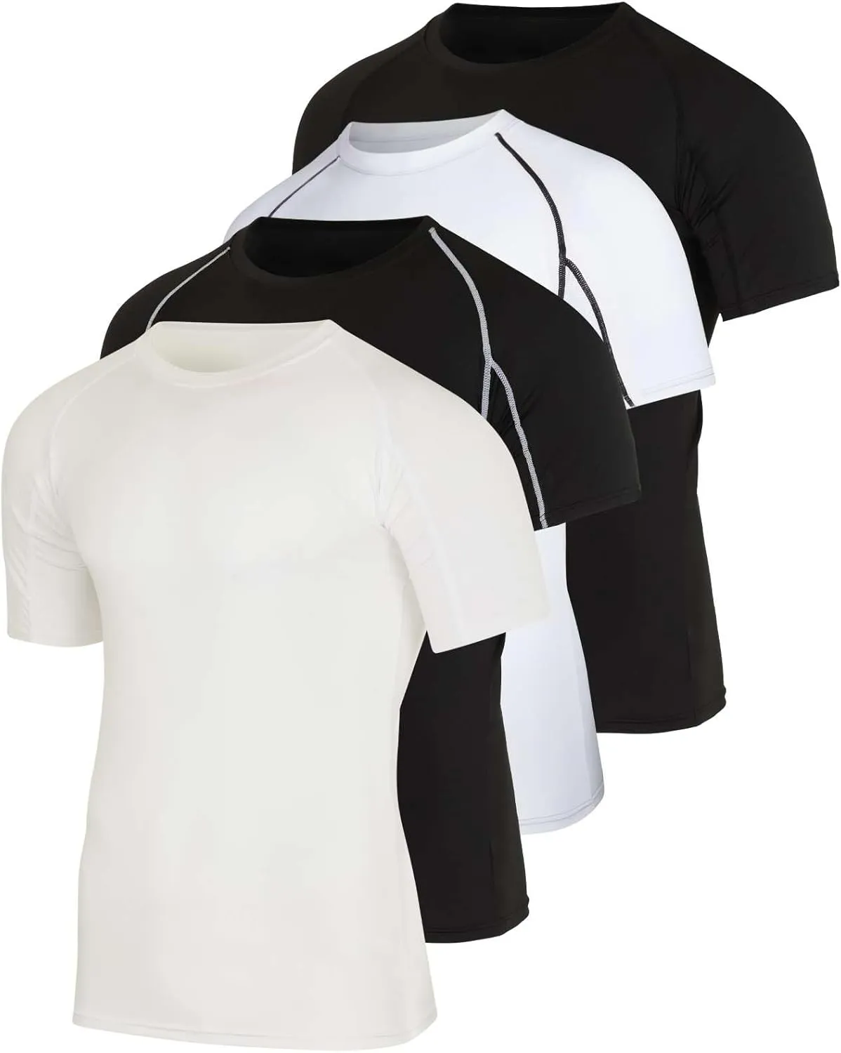 Real Essentials 4 Pack: Men's Short Sleeve Compression T-Shirt Base Layer Undershirt Athletic Top (Available in Big & Tall)