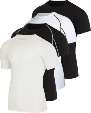 Real Essentials 4 Pack: Men's Short Sleeve Compression T-Shirt Base Layer Undershirt Athletic Top (Available in Big & Tall)