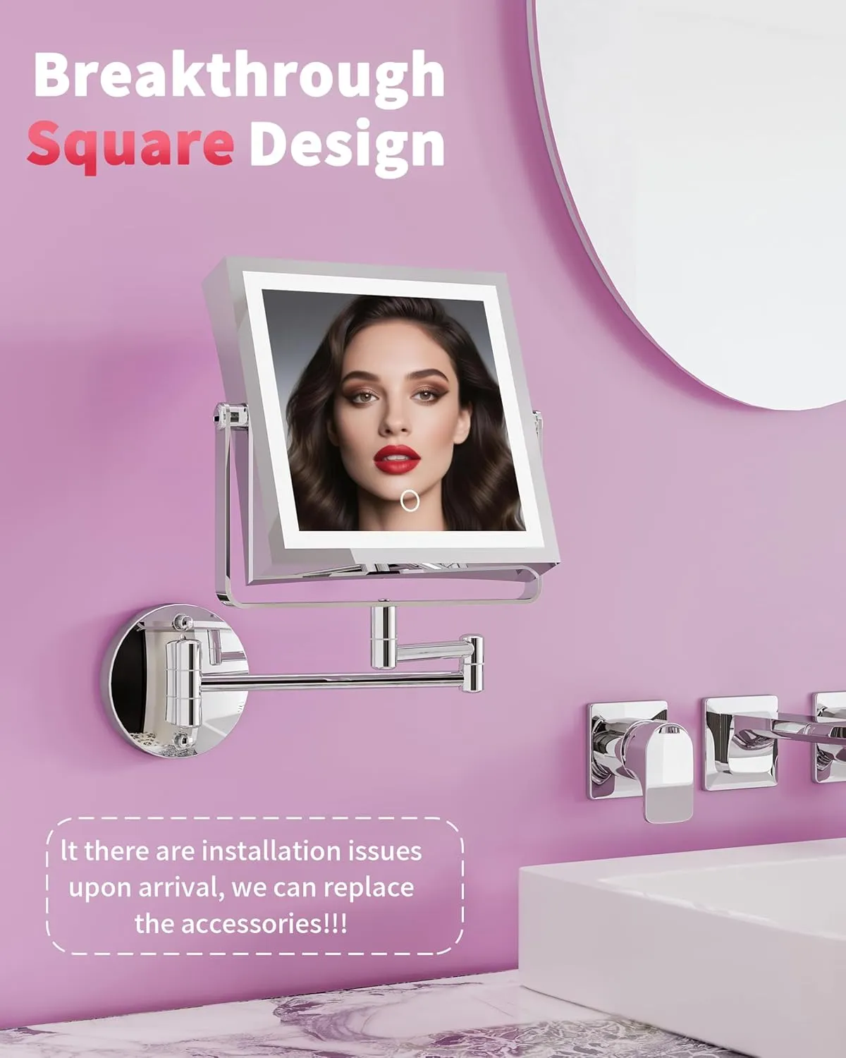 Rechargeable Wall Mounted Makeup Mirror with Lights, 4000mAh Double Sided 1X/10X Magnifying Vanity Mirror with 3 Color Lights, Touch Dimmable, 360° Extension Foldable Arm (Chrome