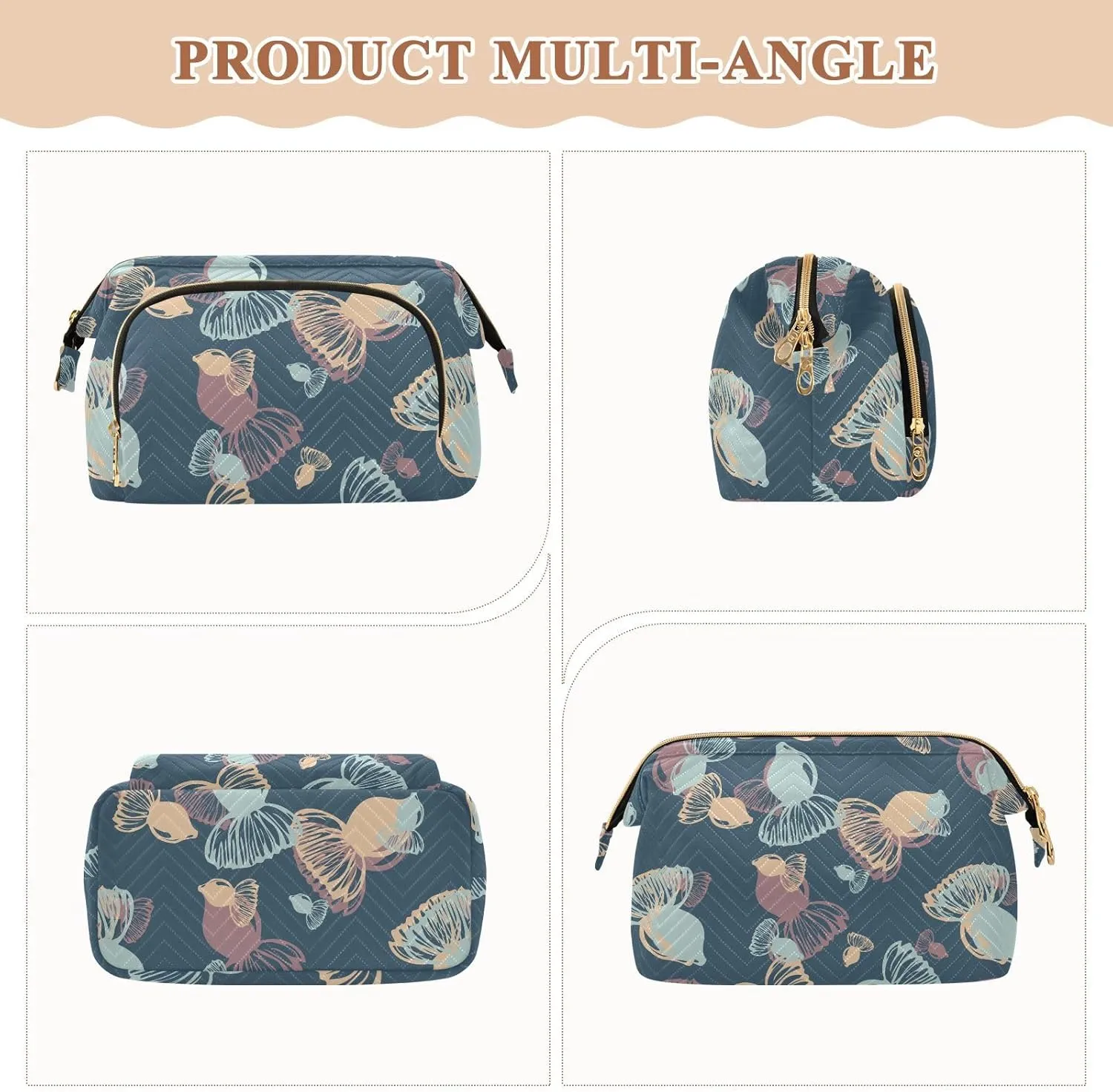 Rectangular Quilted Cosmetic Bag Spacious Travel Makeup Organizer Puffy Padding