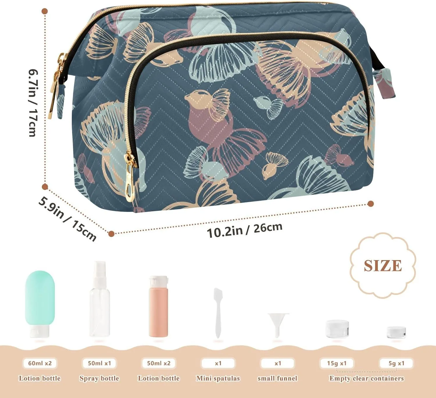Rectangular Quilted Cosmetic Bag Spacious Travel Makeup Organizer Puffy Padding
