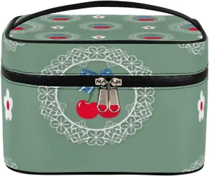 Red Cherries Pattern Makeup Bag Large Opening Cosmetic Bag Portable Makeup Case Organizer Toiletry Bags for Women Daily Traveling With Handle Grids Smooth Zipper Divider Makeup Pouch