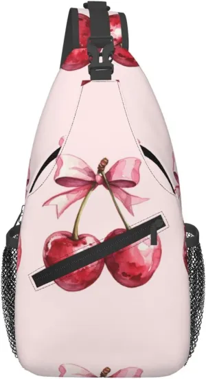 Red Cherry Pink Bow Poster For Girl Sling Bag For Men Crossbody Backpack,Women Shoulder Bag For Travel Sport
