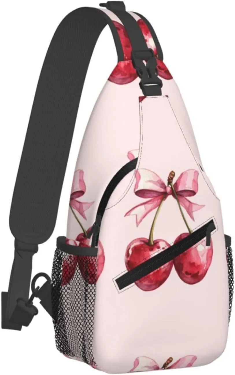 Red Cherry Pink Bow Poster For Girl Sling Bag For Men Crossbody Backpack,Women Shoulder Bag For Travel Sport