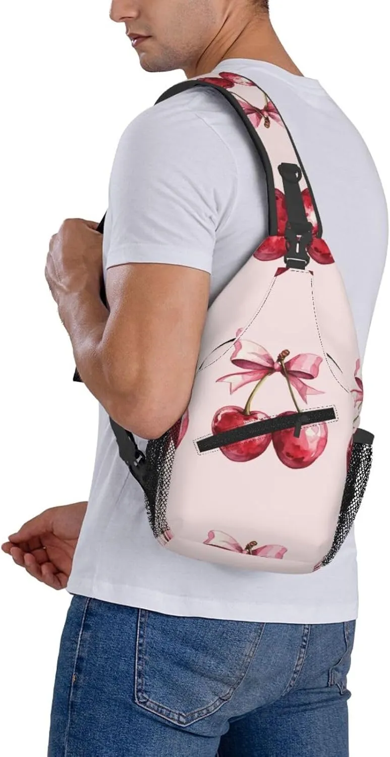 Red Cherry Pink Bow Poster For Girl Sling Bag For Men Crossbody Backpack,Women Shoulder Bag For Travel Sport