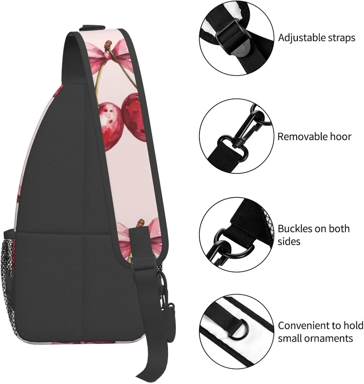 Red Cherry Pink Bow Poster For Girl Sling Bag For Men Crossbody Backpack,Women Shoulder Bag For Travel Sport