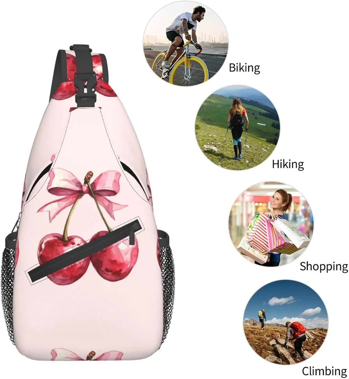 Red Cherry Pink Bow Poster For Girl Sling Bag For Men Crossbody Backpack,Women Shoulder Bag For Travel Sport