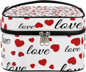 Red Hearts Love Makeup Bag Large Opening Cosmetic Bag Portable Makeup Case Organizer Toiletry Bags for Women Daily Traveling With Handle Grids Smooth Zipper Divider Makeup Pouch