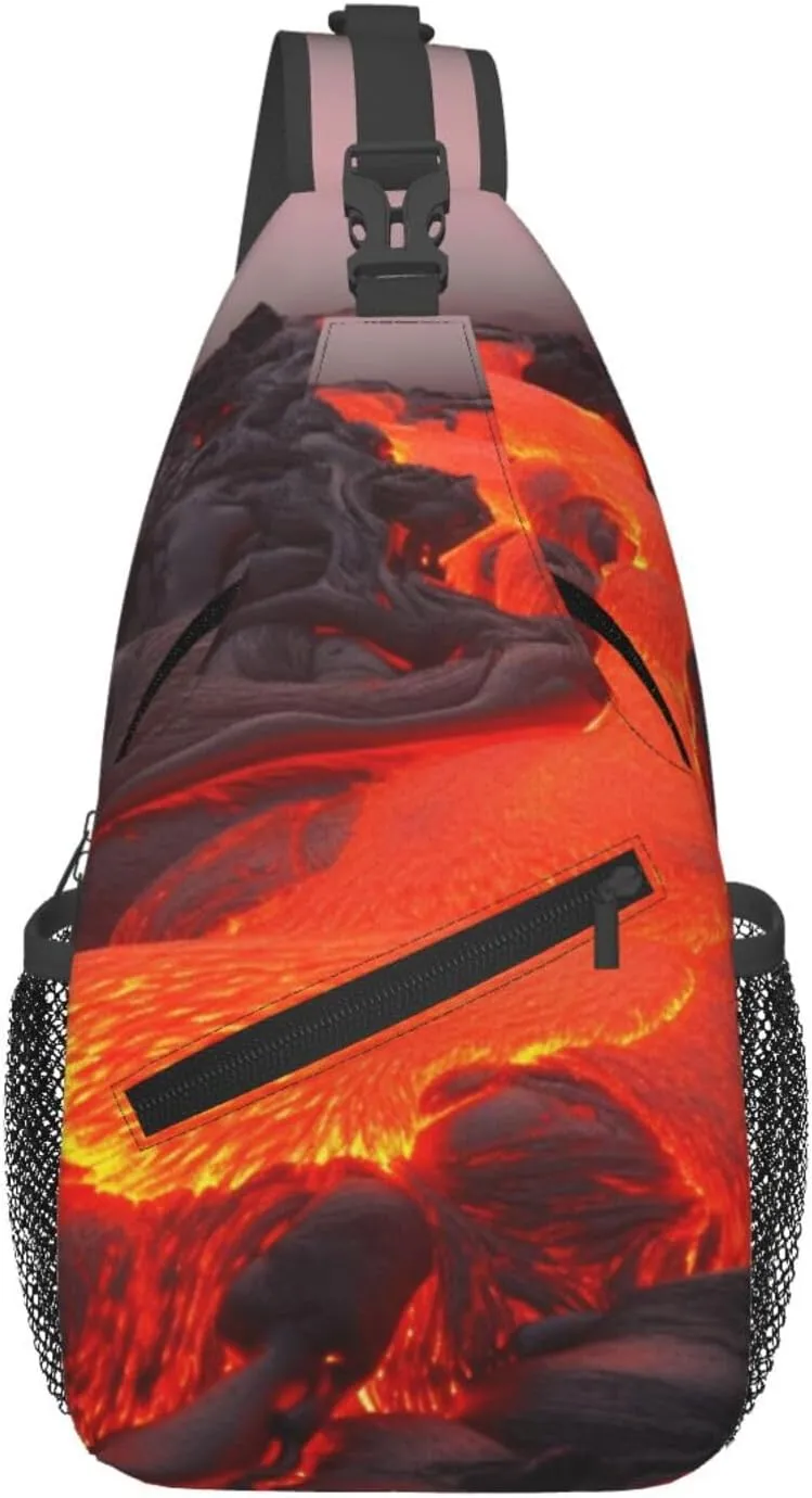 Red Lava Cross Chest Bag Diagonally Sling Bag for Men Women Crossbody Shoulder Bag Travel Hiking Daypack