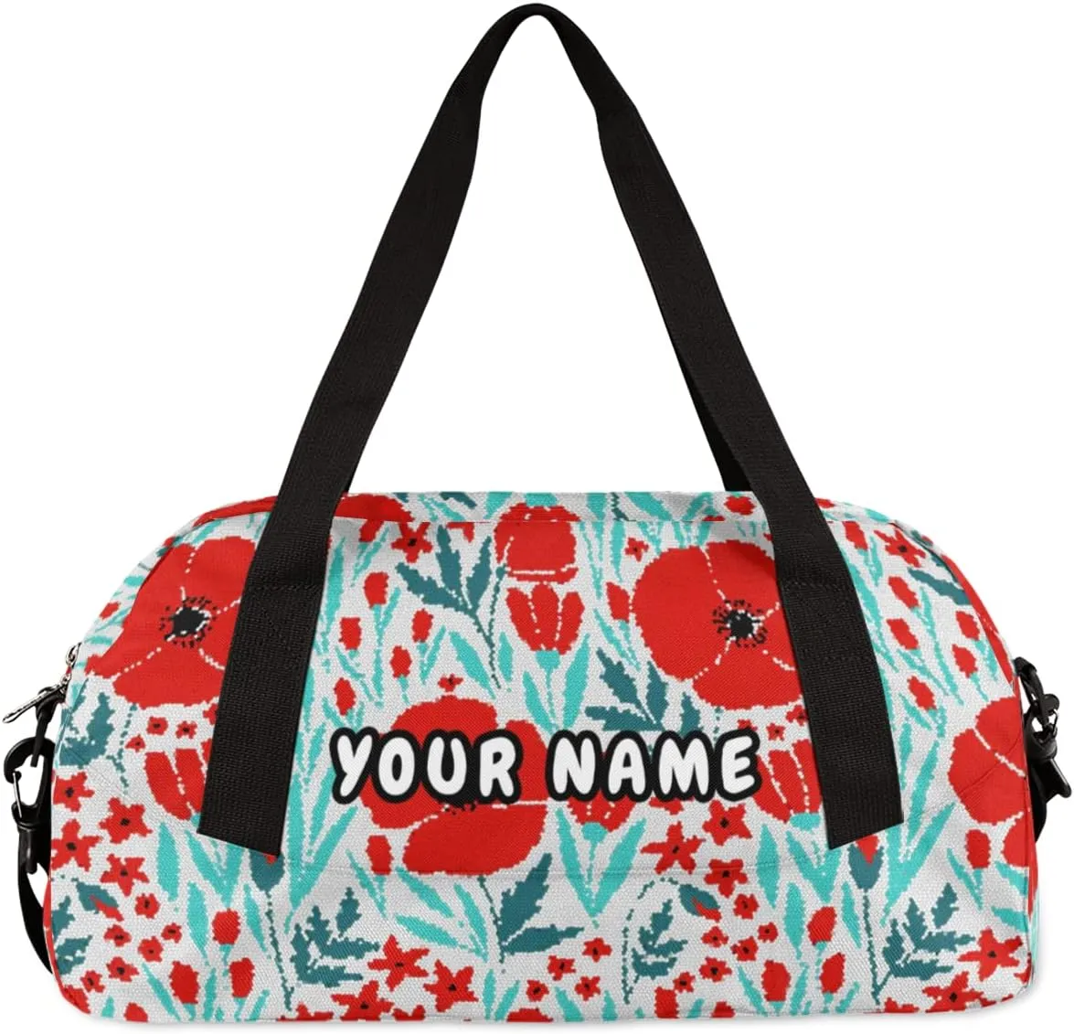 Red Poppies Personalized Kids Duffel Bag for Girls Boys, Poppies Debris Custom Name Dance Bag Overnight Small Duffel Bag Carry On Weekend Sports Travel Bag for School Practice Gymnastics Ballet