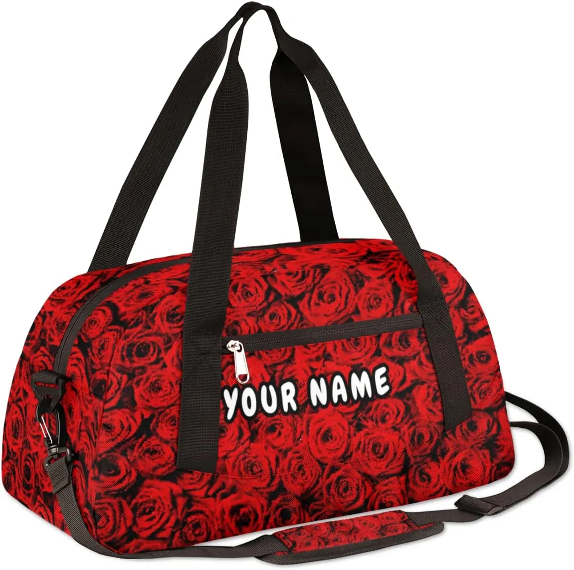 Red Rose Valentines Day Personalized Kids Duffel Bag for Girls Boys, Roses Debris Custom Name Dance Bag Overnight Small Duffel Bag Carry On Weekend Sports Travel Bag for School Practice Gymnastics Ballet