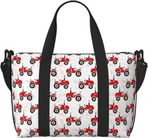 Red Wheeled Tractors Travel Duffle Bag For Women Men Weekender Overnight Bag Gym Bag For Women, Carry On Airport Bag, Travel Tote Bag With Strap For Gym Travel Business Trips