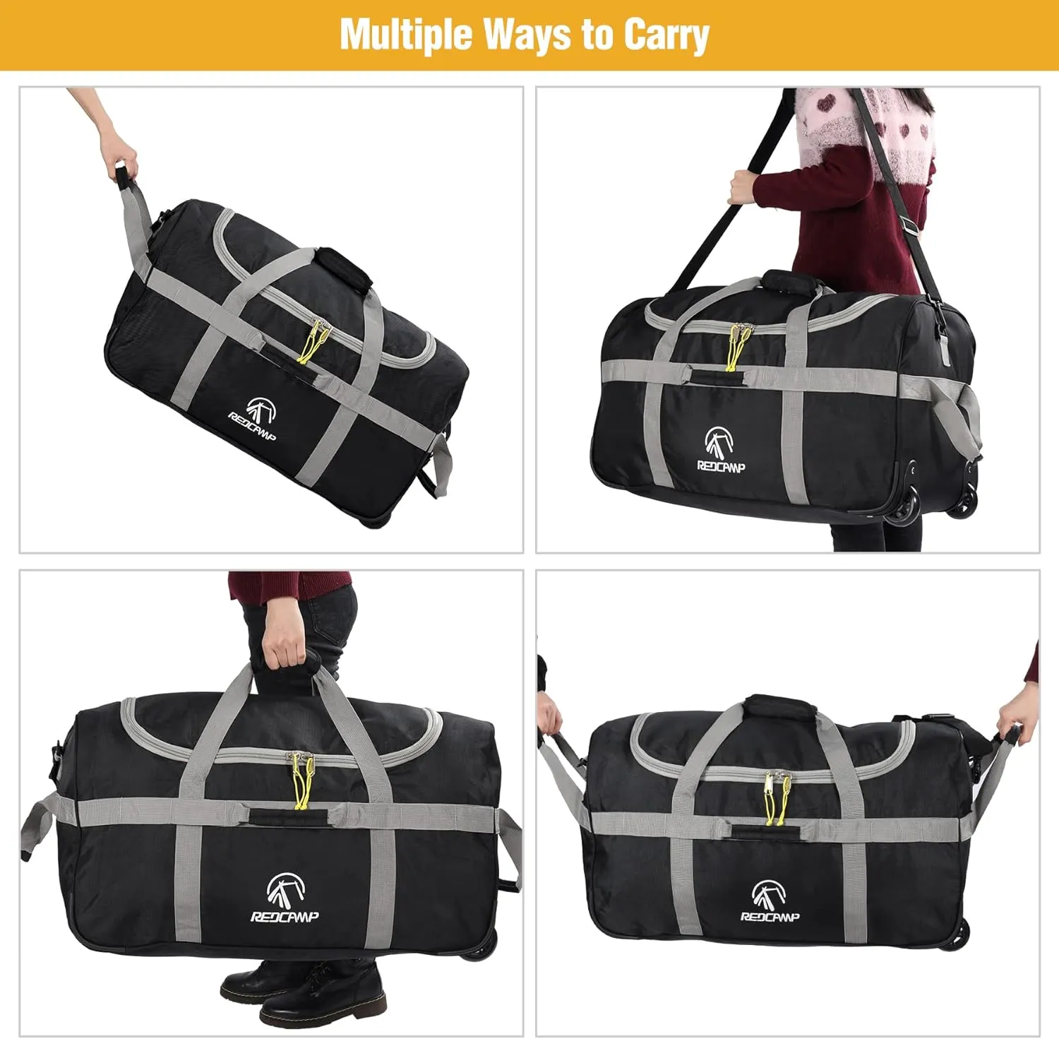 REDCAMP 85L/120L/140L Foldable Duffle Bag with Wheels, Large Travel Duffel Bag