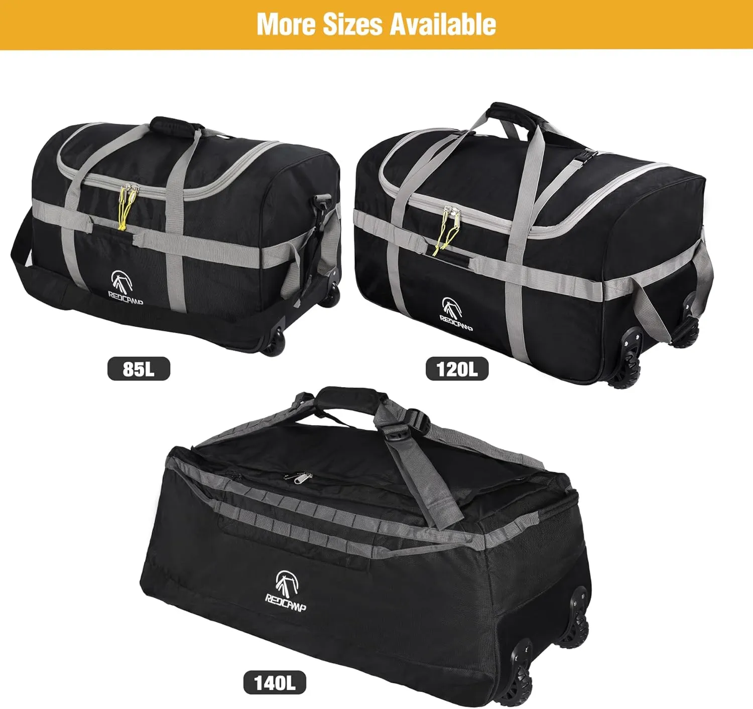 REDCAMP 85L/120L/140L Foldable Duffle Bag with Wheels, Large Travel Duffel Bag