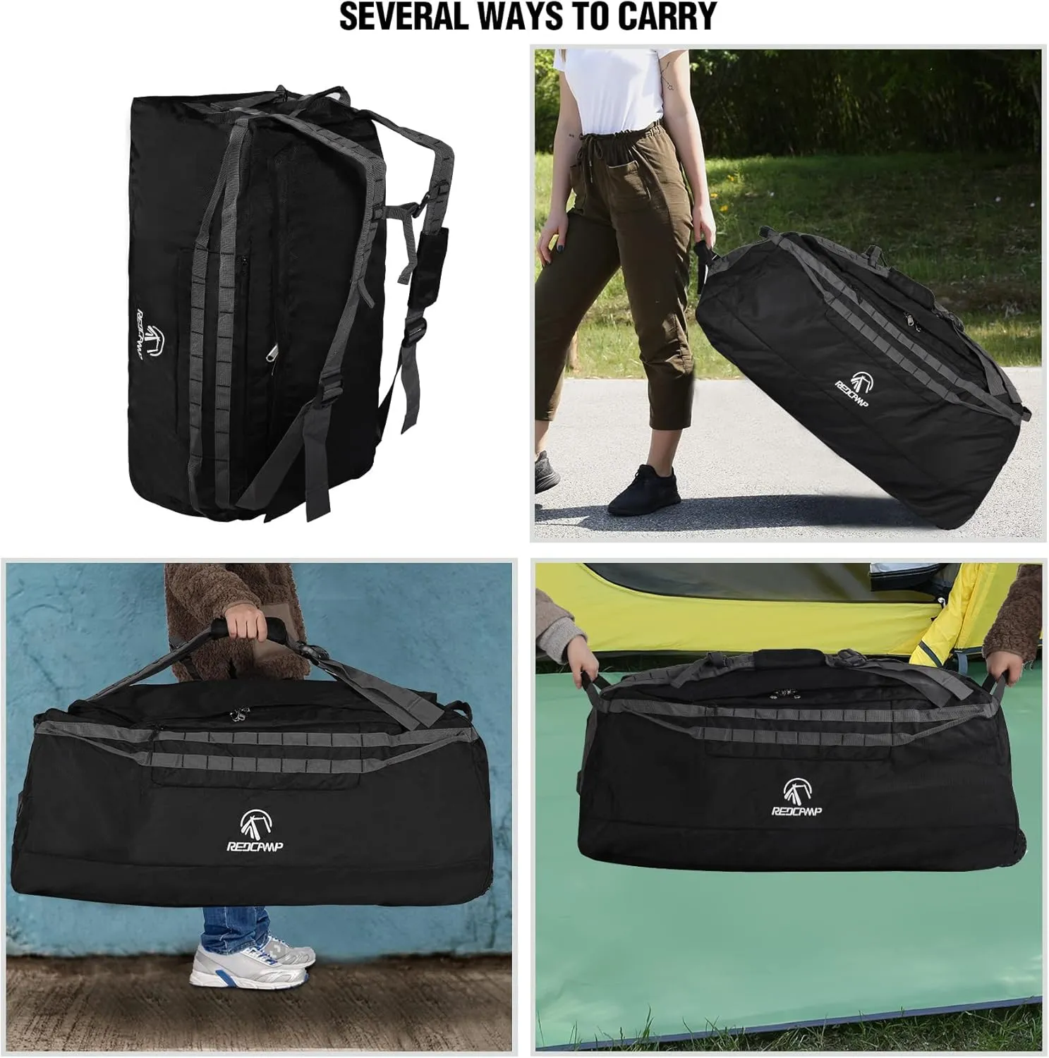 REDCAMP 85L/120L/140L Foldable Duffle Bag with Wheels, Large Travel Duffel Bag