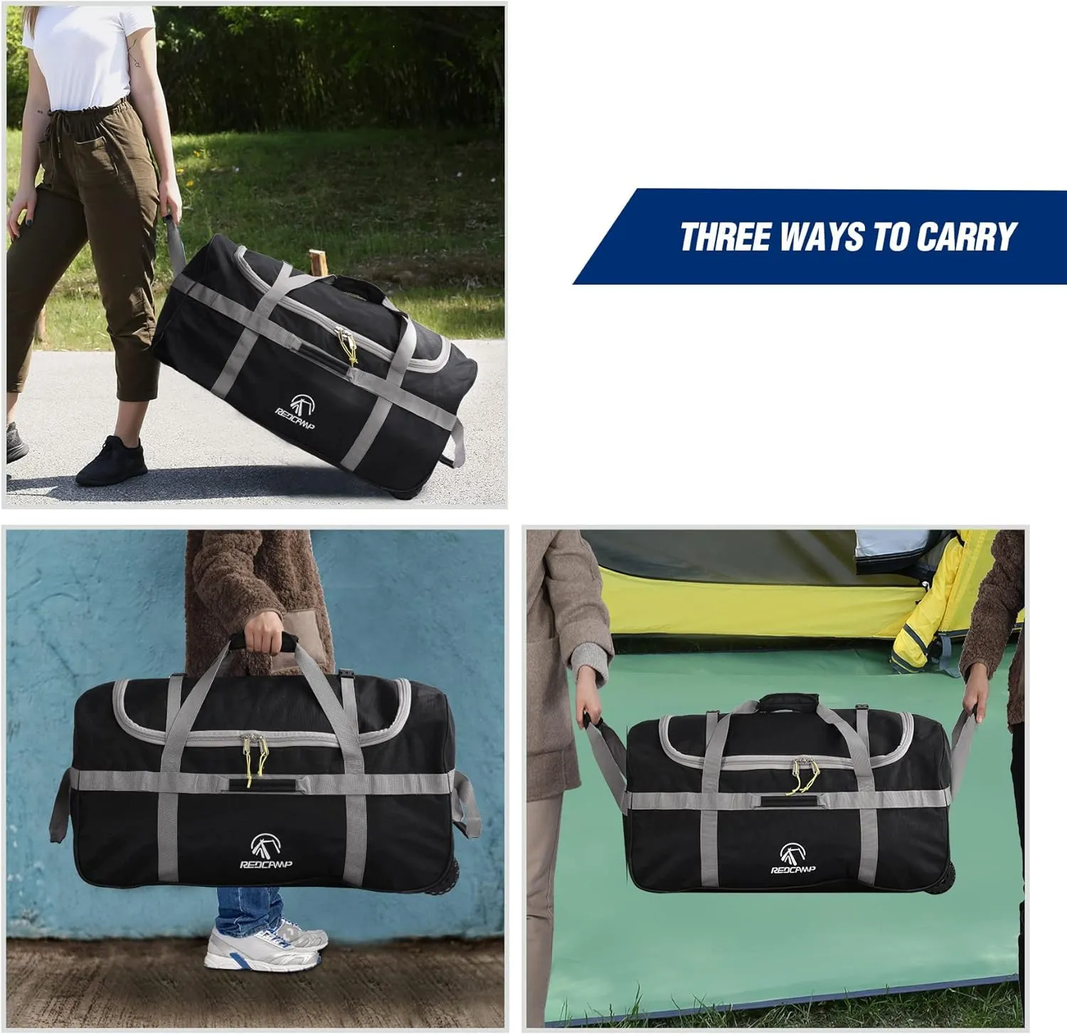 REDCAMP 85L/120L/140L Foldable Duffle Bag with Wheels, Large Travel Duffel Bag