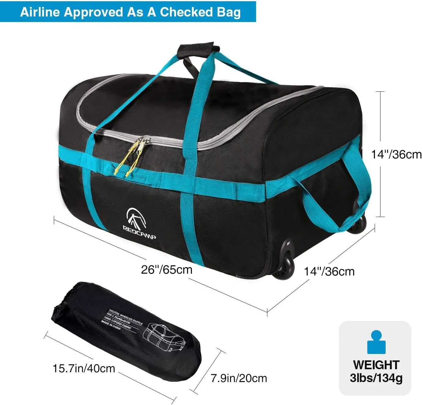 REDCAMP 85L/120L/140L Foldable Duffle Bag with Wheels, Large Travel Duffel Bag