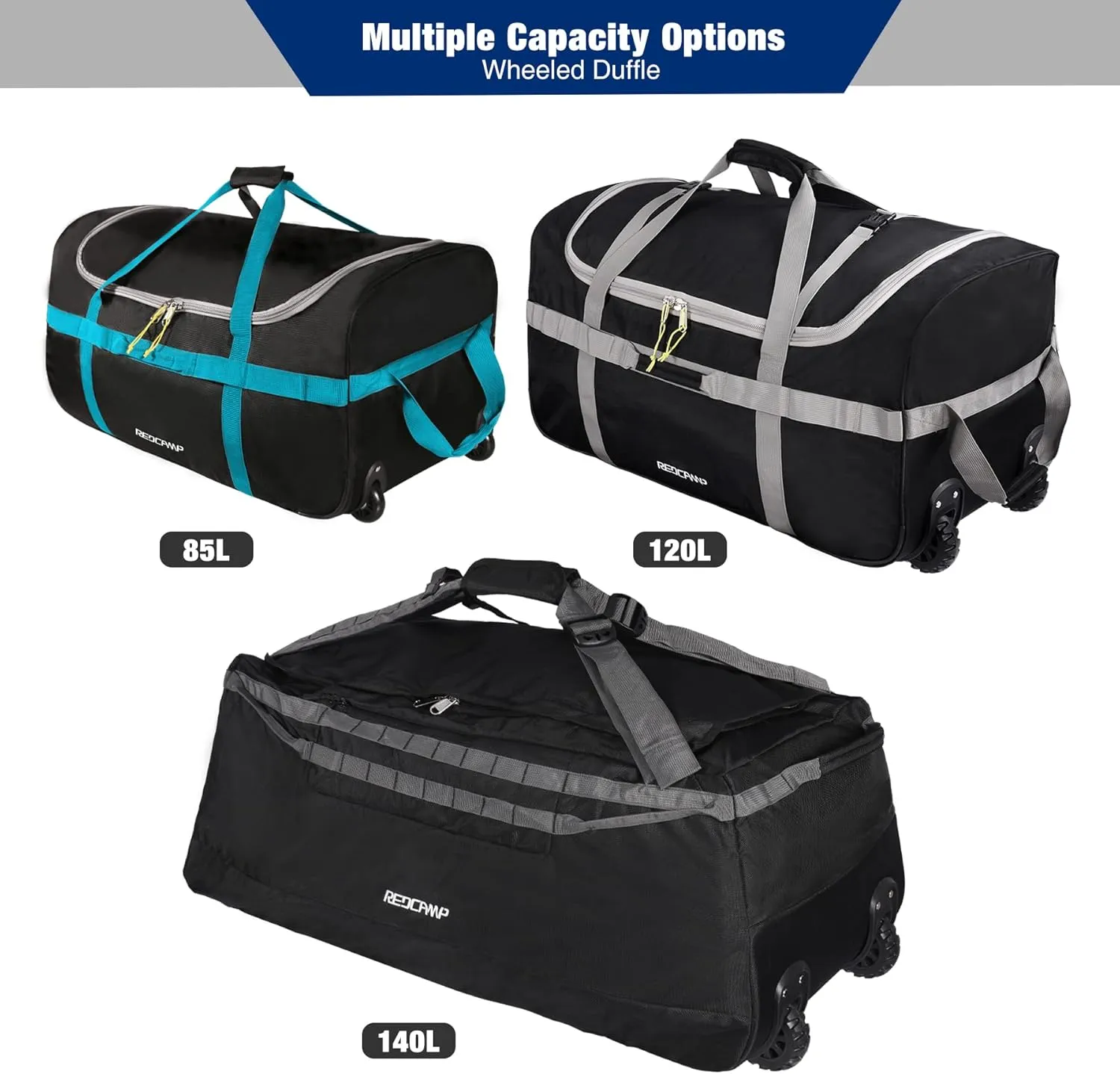 REDCAMP 85L/120L/140L Foldable Duffle Bag with Wheels, Large Travel Duffel Bag