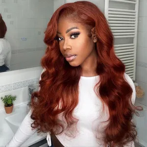 Reddish Brown 5x5 HD Lace Closure Wigs Human Hair 180% Density 33B Body Wave Lace Front Wigs Human Hair Glueless Pre Plucked 5x5 Body Wave Closure Wigs for Women Pre Plucked with Baby Hair 24 Inch