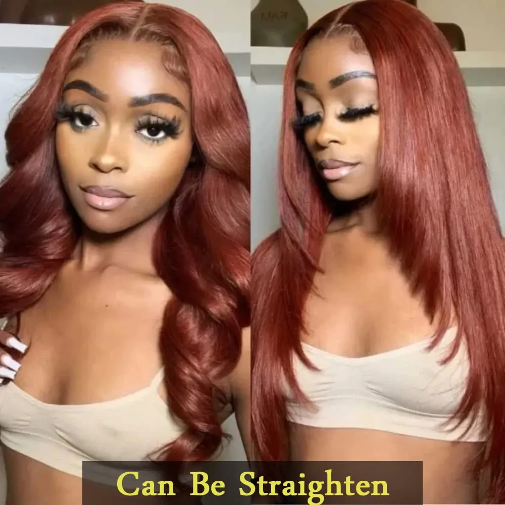Reddish Brown 5x5 HD Lace Closure Wigs Human Hair 180% Density 33B Body Wave Lace Front Wigs Human Hair Glueless Pre Plucked 5x5 Body Wave Closure Wigs for Women Pre Plucked with Baby Hair 24 Inch