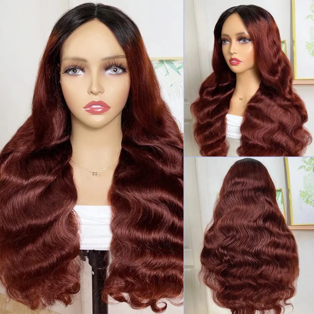 Reddish Brown Wig Human Hair 180% Density Copper Wig Body Wave Wig 28 Inch Dark Roots Reddish Brown Lace Front Wigs Human Hair 13x4 HD Auburn Wig Human Hair Pre Plucked T1b/33 Colored Wigs
