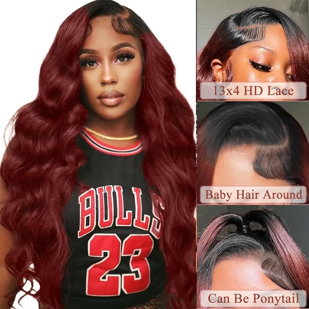 Reddish Brown Wig Human Hair 180% Density Copper Wig Body Wave Wig 28 Inch Dark Roots Reddish Brown Lace Front Wigs Human Hair 13x4 HD Auburn Wig Human Hair Pre Plucked T1b/33 Colored Wigs