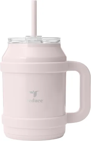 REDUCE Reusable 50 oz Cold1 Water Tumbler – Ergonomic Handle – Double-Wall Insulation – Sturdy Desktop/Tabletop Mug with Lid and Straw – BPA-Free – Stainless Steel for Gym, Home, or Office– Cotton