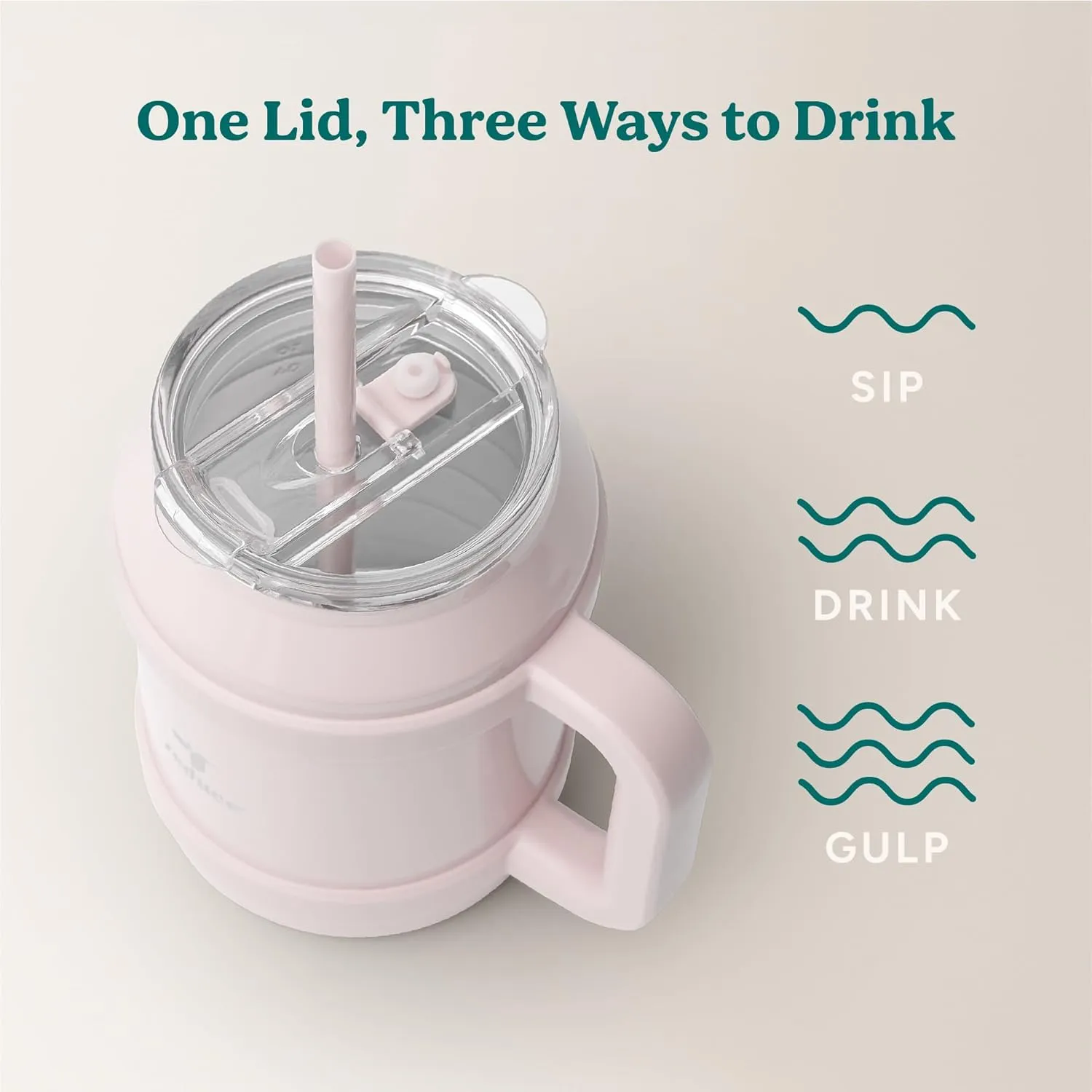 REDUCE Reusable 50 oz Cold1 Water Tumbler – Ergonomic Handle – Double-Wall Insulation – Sturdy Desktop/Tabletop Mug with Lid and Straw – BPA-Free – Stainless Steel for Gym, Home, or Office– Cotton
