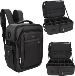Relavel Makeup Backpack Large Makeup Case for Makeup Artist Cosmetic Storage Organizer for Women Waterproof Travel Bag Black