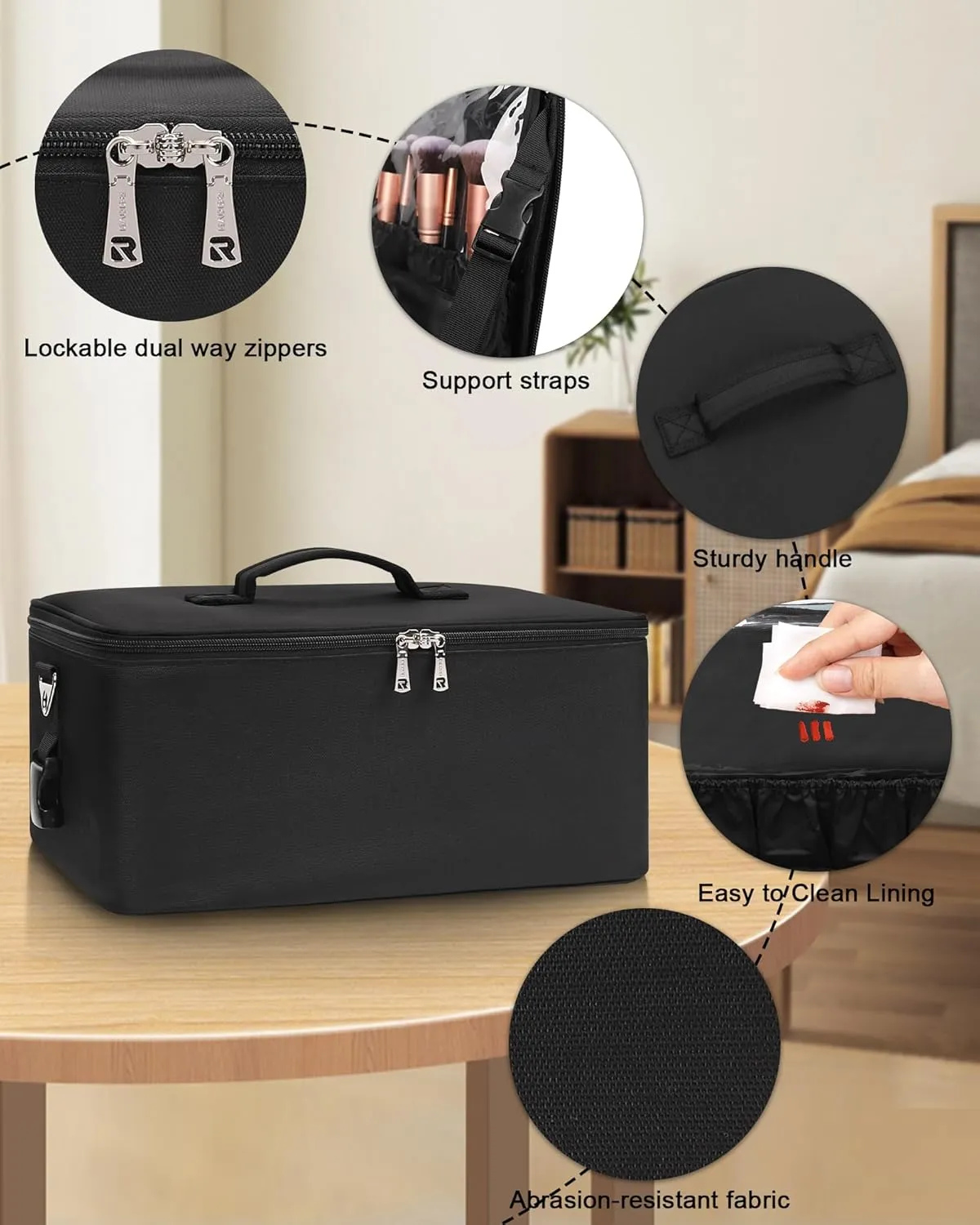 Relavel Makeup Bag Large Makeup Case Professional Cosmetic Storage Organizer Box Brush Holder with 3 Clear Set Bags & Lipstick Plate for Makeup Artists with Shoulder Strap & Adjustable Dividers