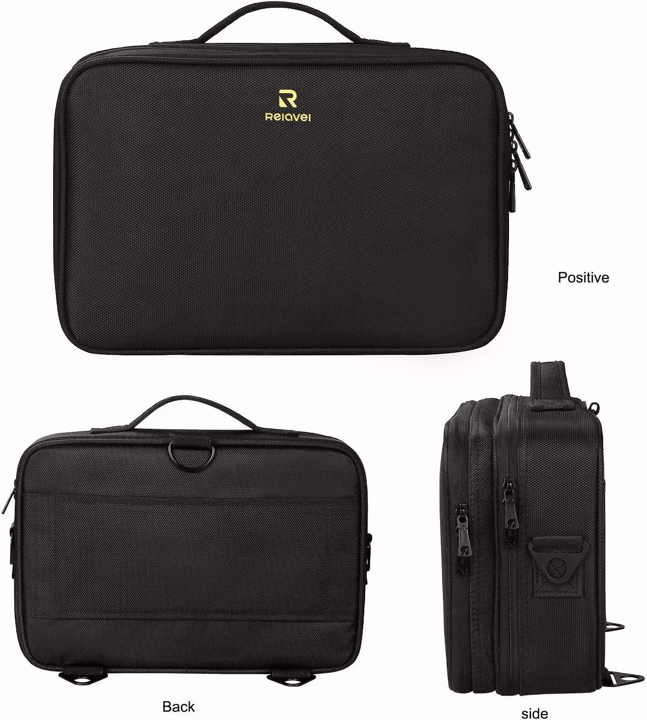 Relavel Makeup Bag Travel Makeup Train Case 13.8 inches Large Cosmetic Case Professional Portable Makeup Brush Holder Organizer and Storage with Adjustable Dividers and Shoulder Strap Black