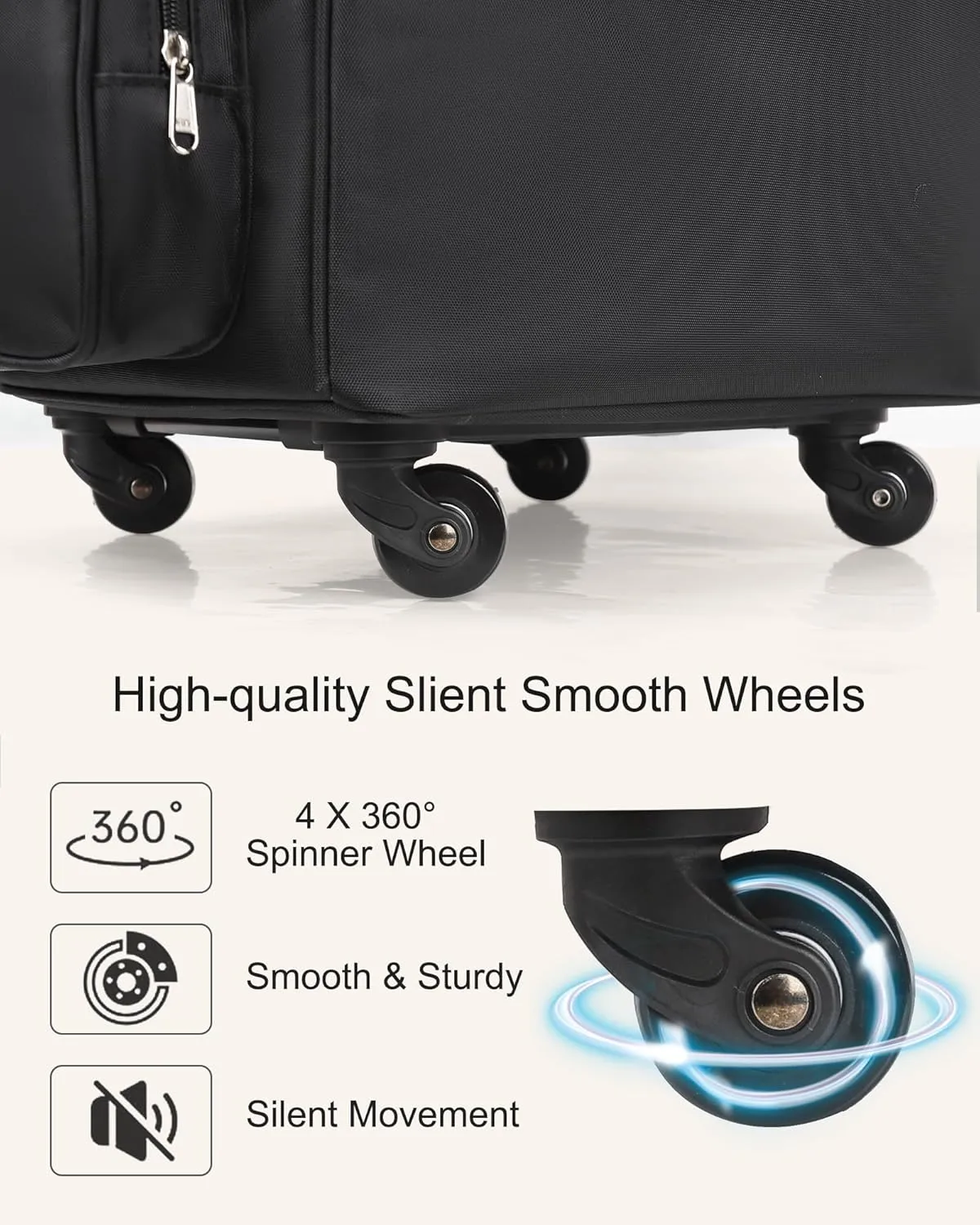 Relavel Rolling Makeup Train Case with Clear Makeup Bag, Hairstylist Traveling Bag with 4 Wheels, Cosmetic Storage Organizer Hair Stylist Travelling Bag with Adjustable Dividers & Shoulder Strap