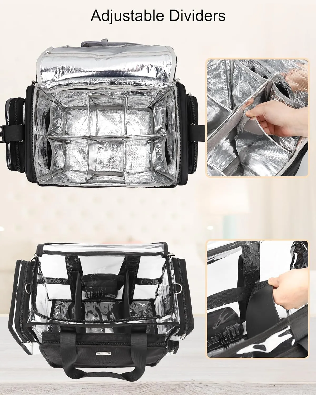 Relavel Rolling Makeup Train Case with Clear Makeup Bag, Hairstylist Traveling Bag with 4 Wheels, Cosmetic Storage Organizer Hair Stylist Travelling Bag with Adjustable Dividers & Shoulder Strap