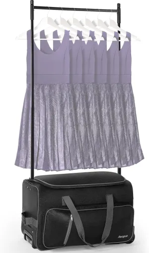 Rengue Dance Bag With Garment Rack, 23" Dance Duffle Bag with Garment Rack, Rolling Garment Bags for Travel, Wheeled Upright Luggage Closet Suitcase in Black Grey