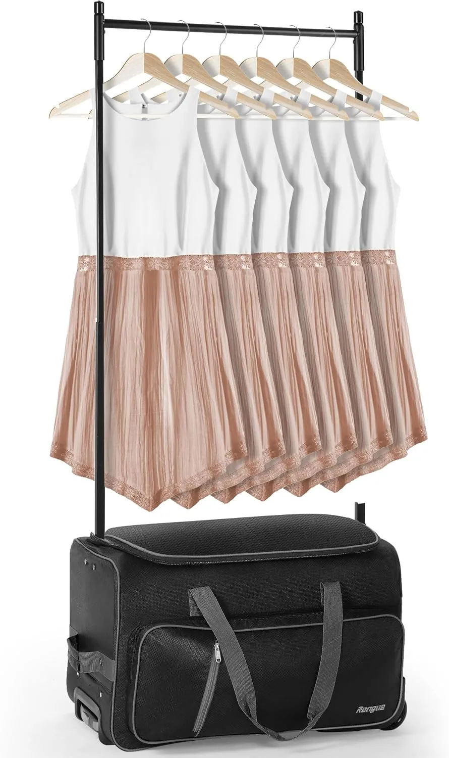 Rengue Dance Bag with Garment Rack 23" Rolling Duffle Bag, Built-In Hanging System, Multi-Compartment Dance Costume Organizer, Heavy-Duty Wheeled Garment Bag for Travel (Black Grey)