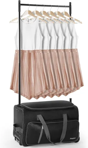 Rengue Dance Bag with Garment Rack 23" Rolling Duffle Bag, Built-In Hanging System, Multi-Compartment Dance Costume Organizer, Heavy-Duty Wheeled Garment Bag for Travel (Black Grey)