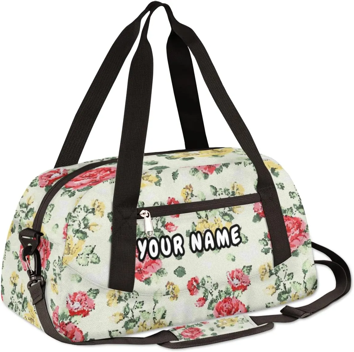 Retro Flower Personalized Kids Duffel Bag for Girls Boys, Flower Debris Custom Name Dance Bag Overnight Small Duffel Bag Carry On Weekend Sports Travel Bag for School Practice Gymnastics Ballet