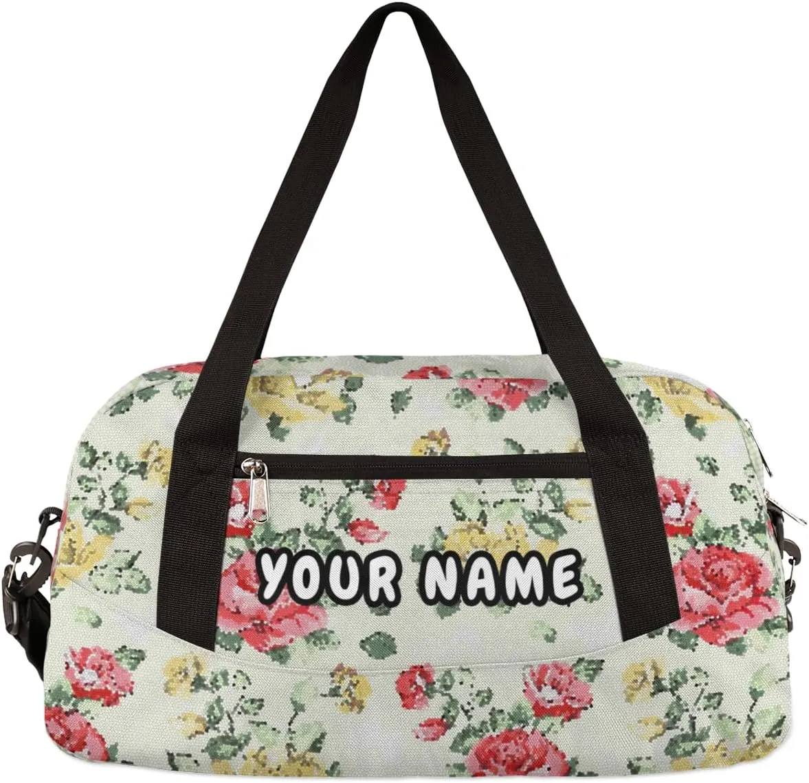 Retro Flower Personalized Kids Duffel Bag for Girls Boys, Flower Debris Custom Name Dance Bag Overnight Small Duffel Bag Carry On Weekend Sports Travel Bag for School Practice Gymnastics Ballet