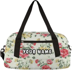 Retro Flower Personalized Kids Duffel Bag for Girls Boys, Flower Debris Custom Name Dance Bag Overnight Small Duffel Bag Carry On Weekend Sports Travel Bag for School Practice Gymnastics Ballet