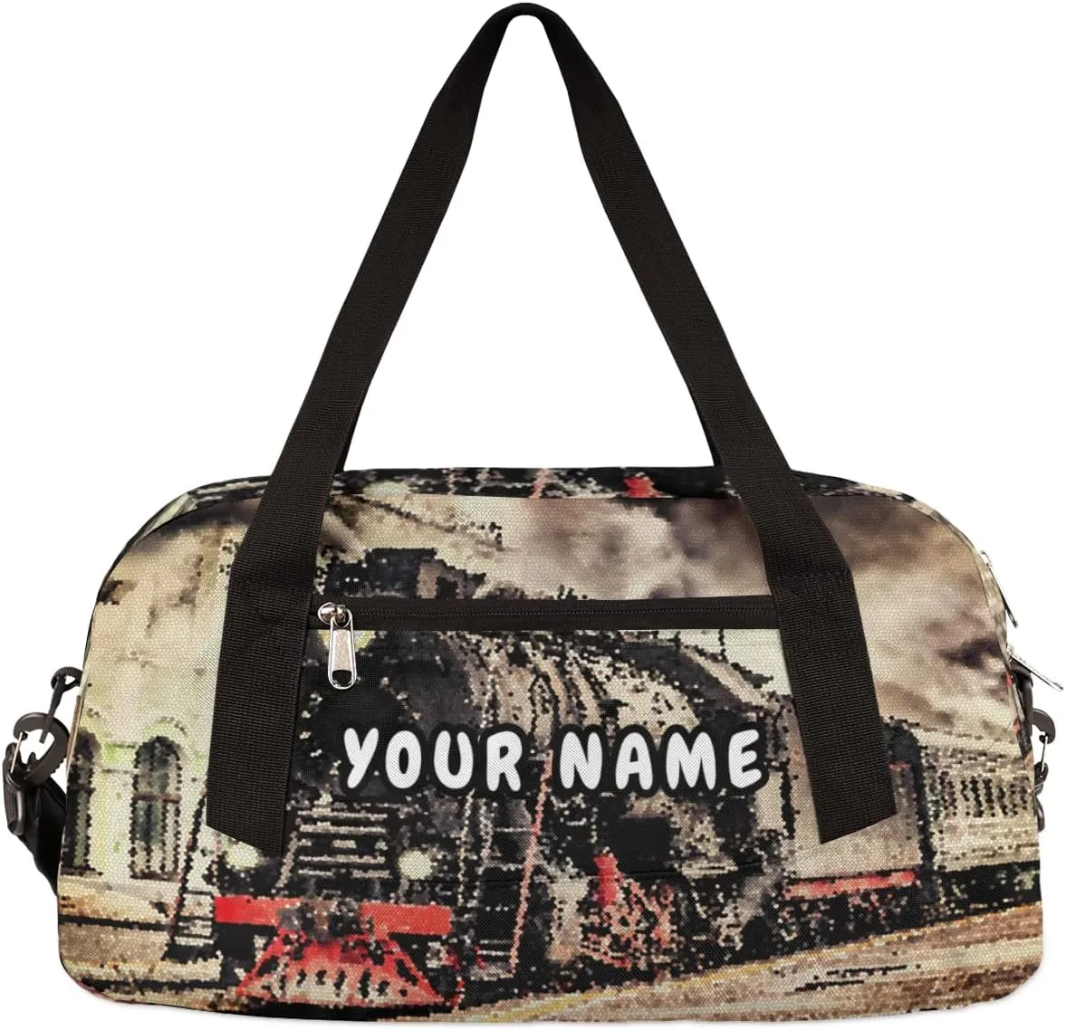 Retro Steam Train Personalized Kids Duffel Bag for Girls Boys, Train Debris Custom Name Dance Bag Overnight Small Duffel Bag Carry On Weekend Sports Travel Bag for School Practice Gymnastics Ballet