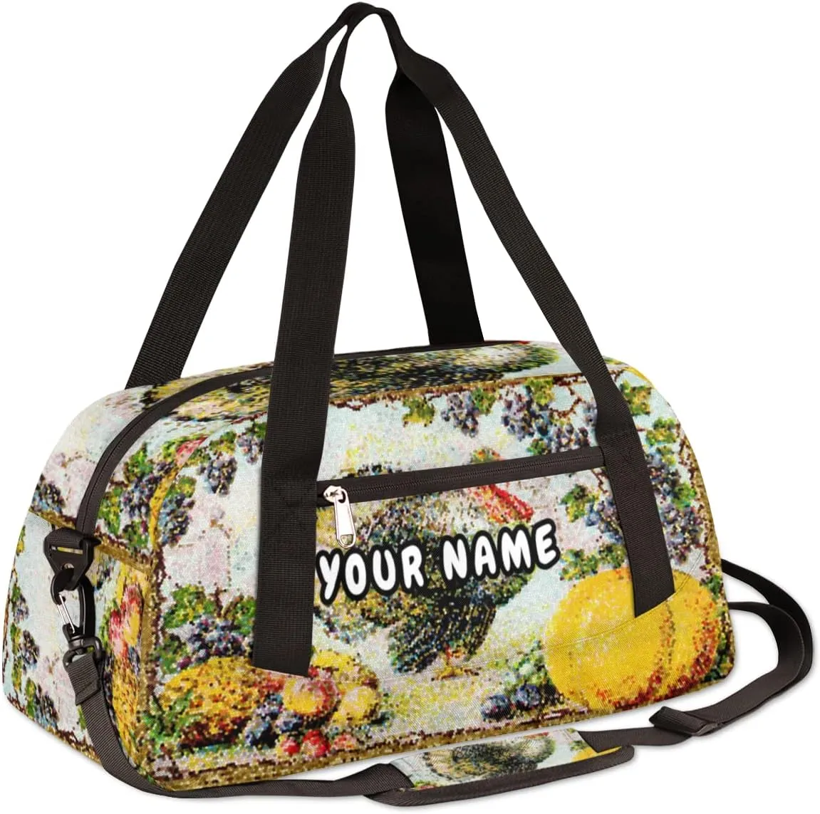 Retro Thanksgiving Fall Personalized Kids Duffel Bag for Girls Boys, Thanksgiving Debris Custom Name Overnight Small Duffel Bag Carry On Weekend Sports Travel Bag for School Practice Gymnastics Ballet